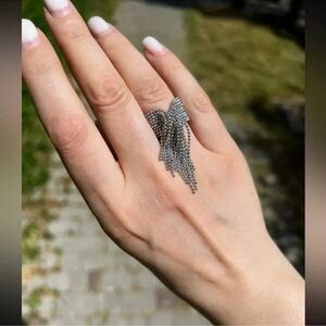 Anthropologie Tassel Stainless Steel Waterproof Resizable Ring